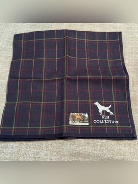 Ken Collection #010 Navy Plaid Pocket Square with Green and Red Windowpane